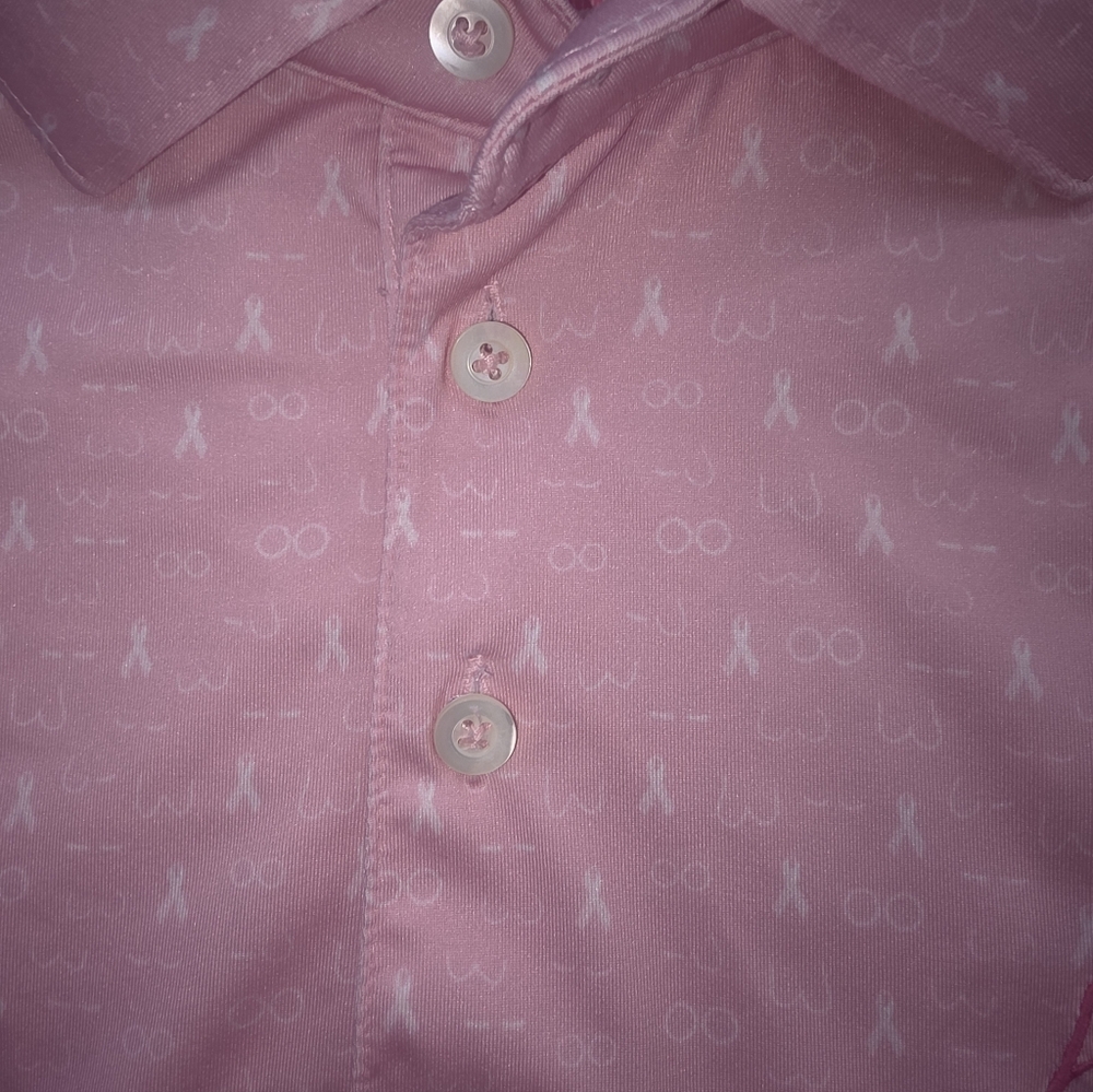 Rhoeback Pink Ribbon Breast Cancer Short Sleeve UPF Performance Golf Polo SZL - Picture 7 of 10
